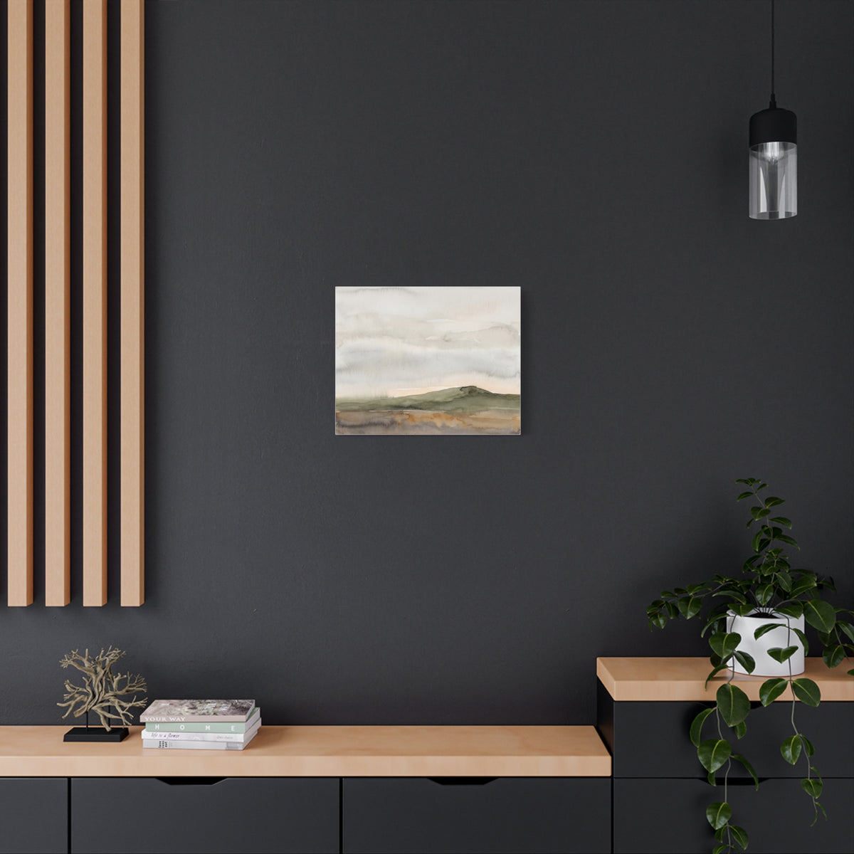 Olive Rise canvas, 36 x 24 in, angled view of the mirrored 1.25 in edge