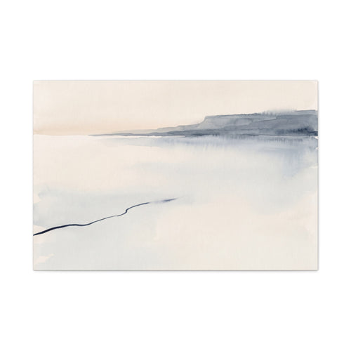 The Far Shore canvas, 20 x 16 in, angled view of the mirrored 1.25 in edge