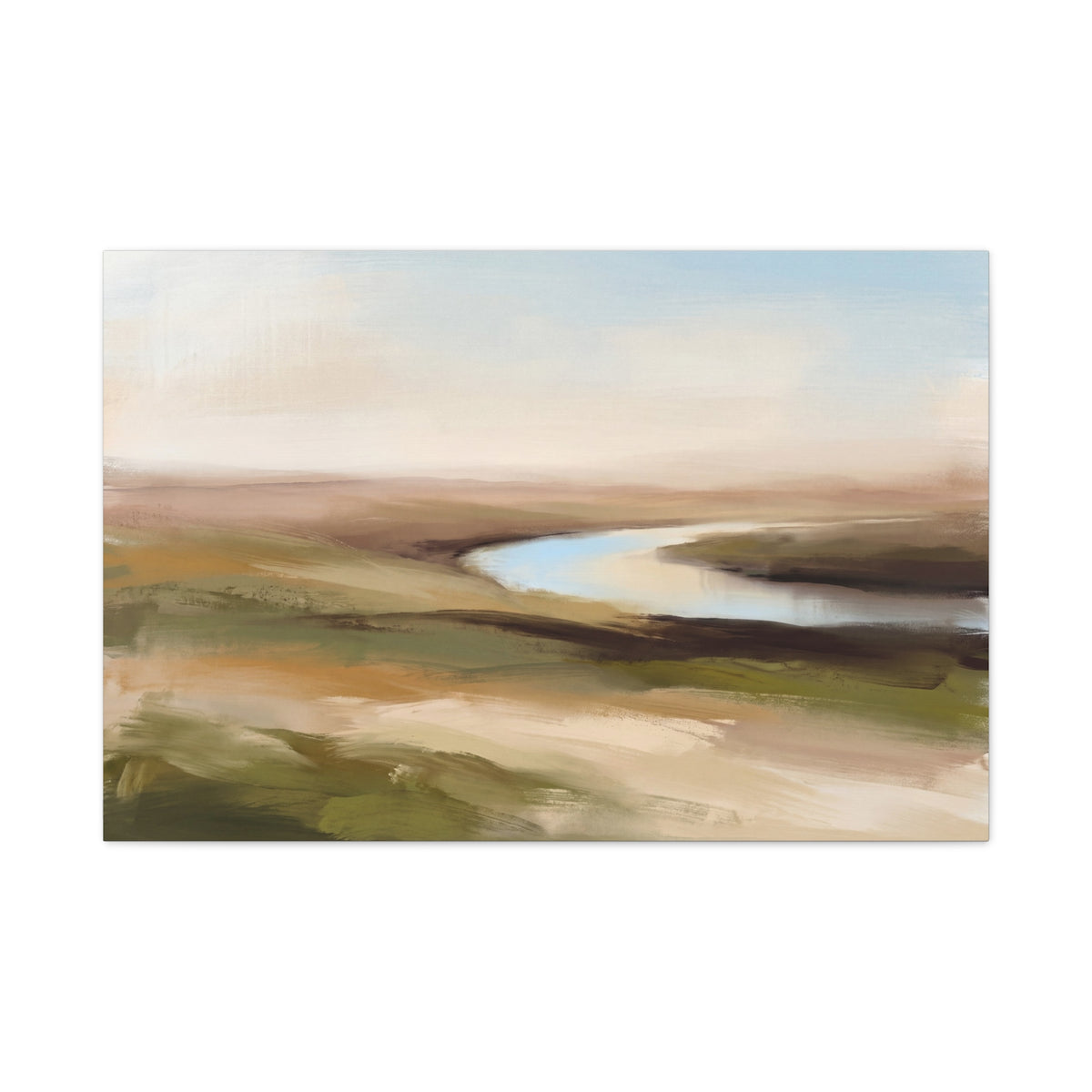 The River Bend canvas, 20 x 16 in, angled view of the mirrored 1.25 in edge
