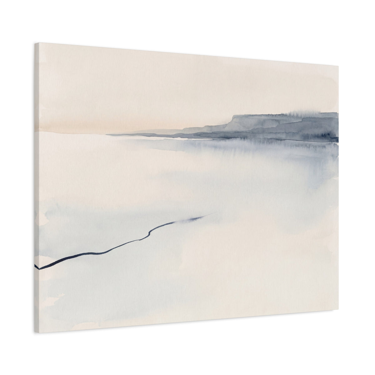 The Far Shore canvas, 40 x 30 in, angled view of the mirrored 1.25 in edge