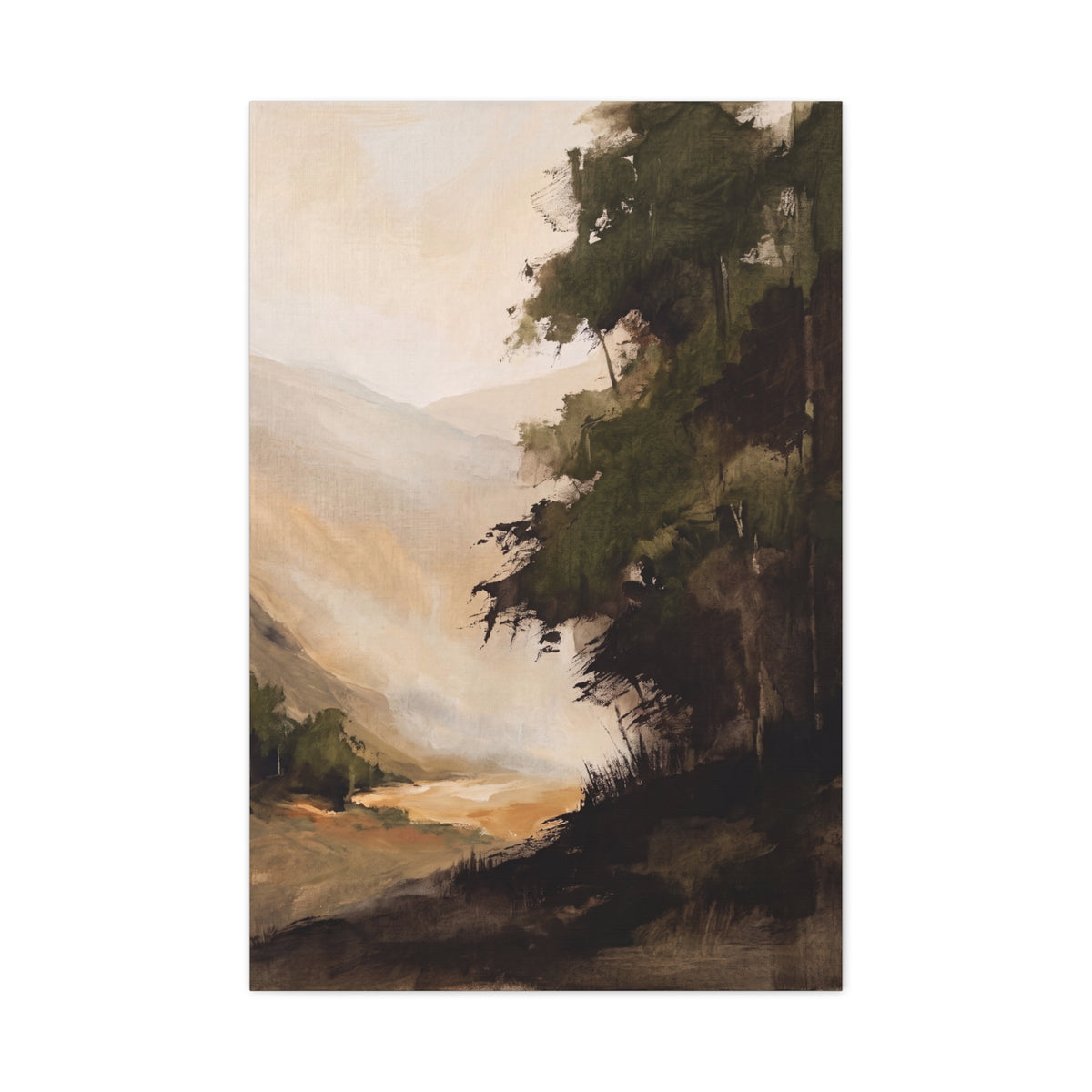 The Wooded Valley canvas, 16 x 20 in, angled view of the mirrored 1.25 in edge