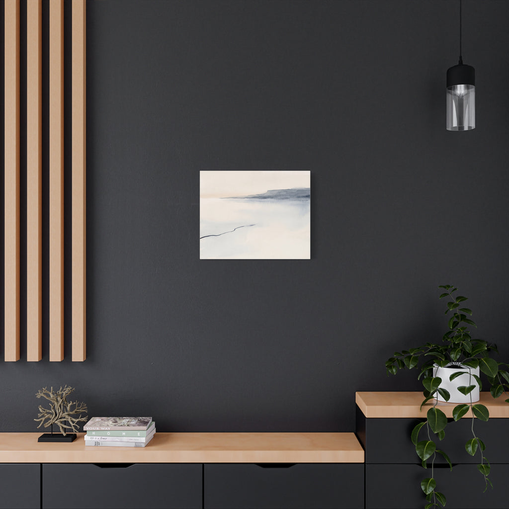 The Far Shore canvas, 36 x 24 in, angled view of the mirrored 1.25 in edge