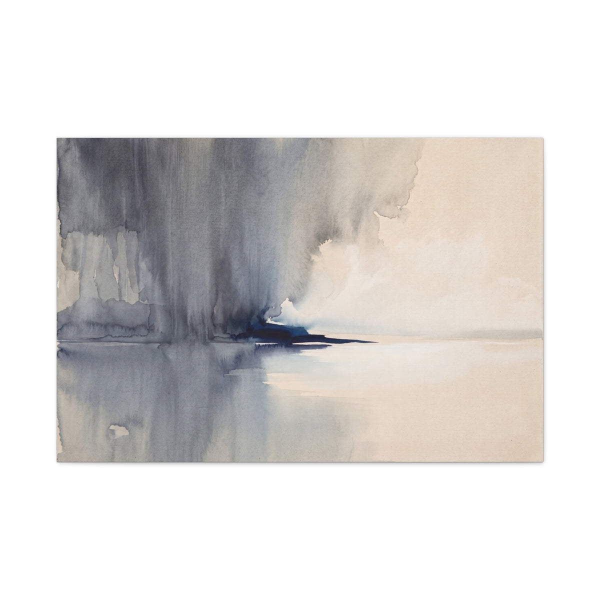 Rain Over Still Water canvas, 20 x 16 in, angled view of the mirrored 1.25 in edge
