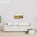 Beyond the Hedgerow canvas, 36 x 24 in, above a sofa; room setting for illustration