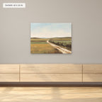 Beyond the Hedgerow canvas, 40 x 30 in, above a sideboard; room setting for illustration