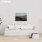 Distant Basin canvas, 40 x 30 in, above a sofa; room setting for illustration