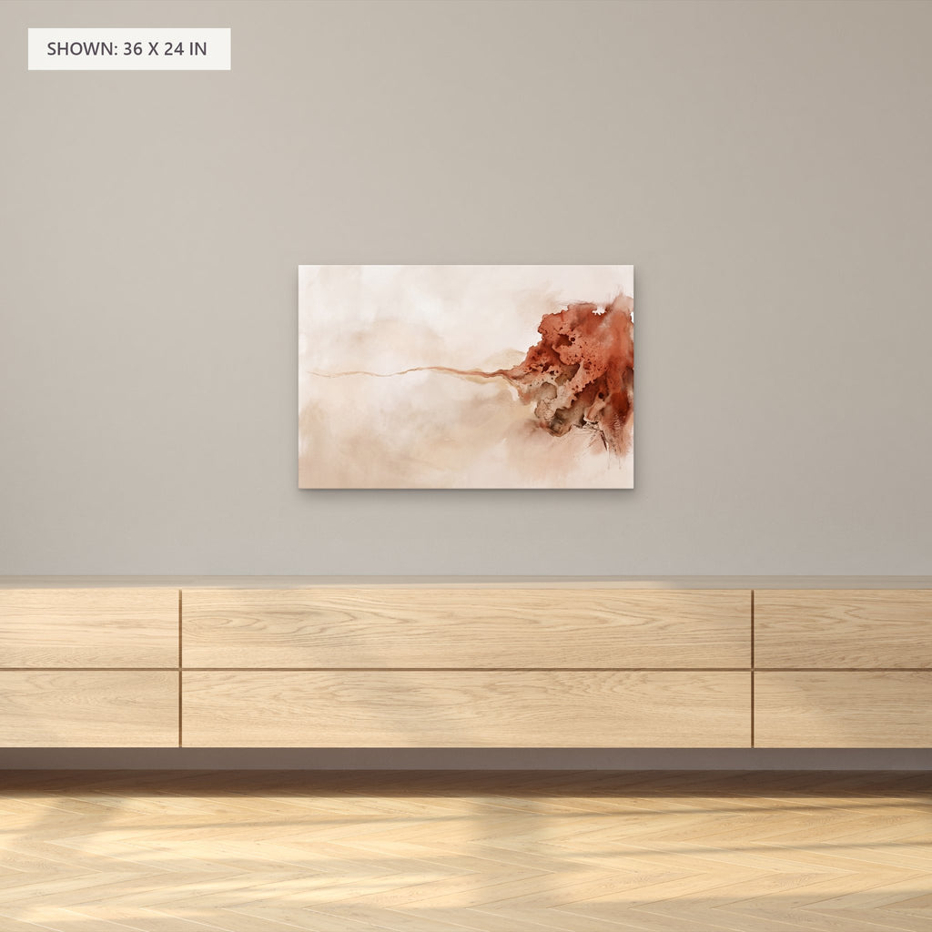 Earthen Ribbon canvas, 36 x 24 in, above a sideboard; room setting for illustration