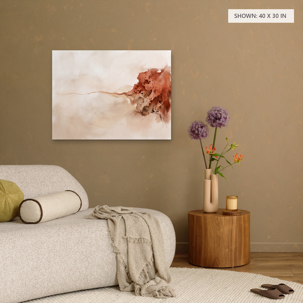 Earthen Ribbon canvas, 40 x 30 in, above a sofa; room setting for illustration