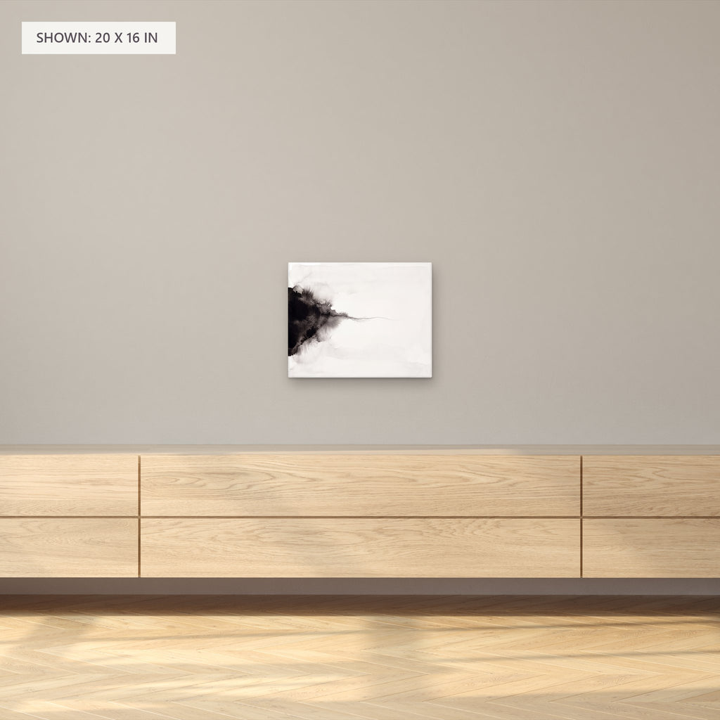 Monochrome Horizon canvas, 20 x 16 in, above a sideboard; room setting for illustration