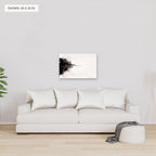 Monochrome Horizon canvas, 36 x 24 in, above a sofa; room setting for illustration