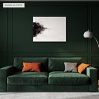 Monochrome Horizon canvas, 40 x 30 in, above a sofa; room setting for illustration