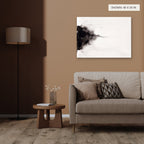 Monochrome Horizon canvas, 40 x 30 in, above an armchair; room setting for illustration