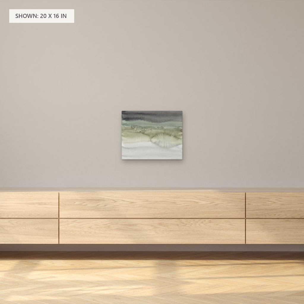Moss and Mist canvas, 20 x 16 in, above a sideboard; room setting for illustration