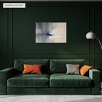 Rain Over Still Water canvas, 36 x 24 in, above a sofa; room setting for illustration