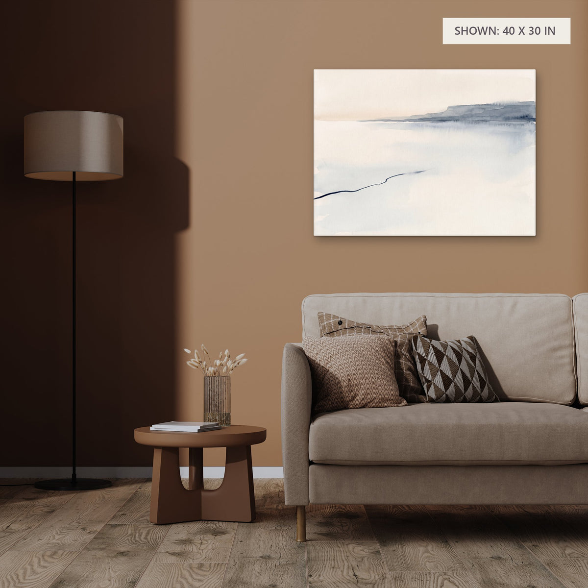 The Far Shore canvas, 40 x 30 in, above an armchair; room setting for illustration