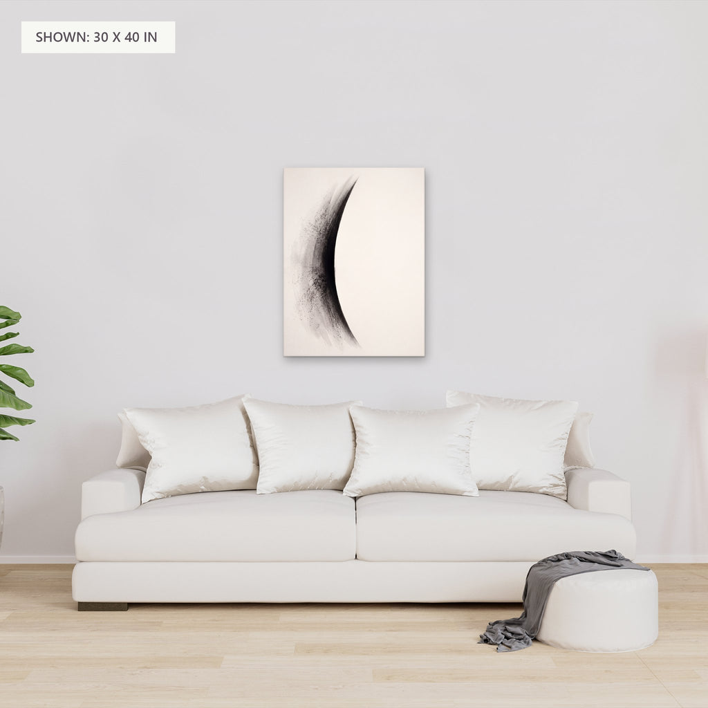 The Waning Crescent canvas, 30 x 40 in, above a sofa; room setting for illustration