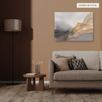 Where the Fog Gathers canvas, 40 x 30 in, above an armchair; room setting for illustration
