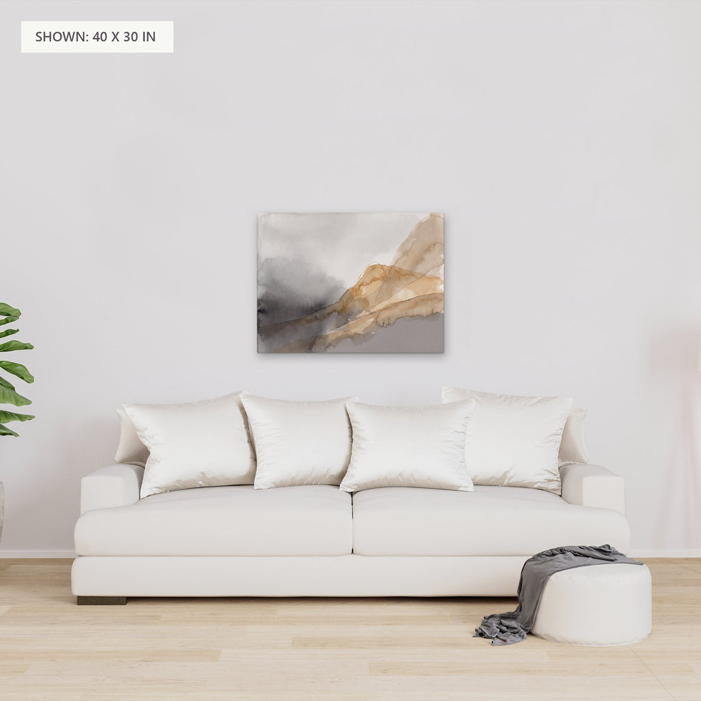 Where the Fog Gathers canvas, 40 x 30 in, above a sofa; room setting for illustration